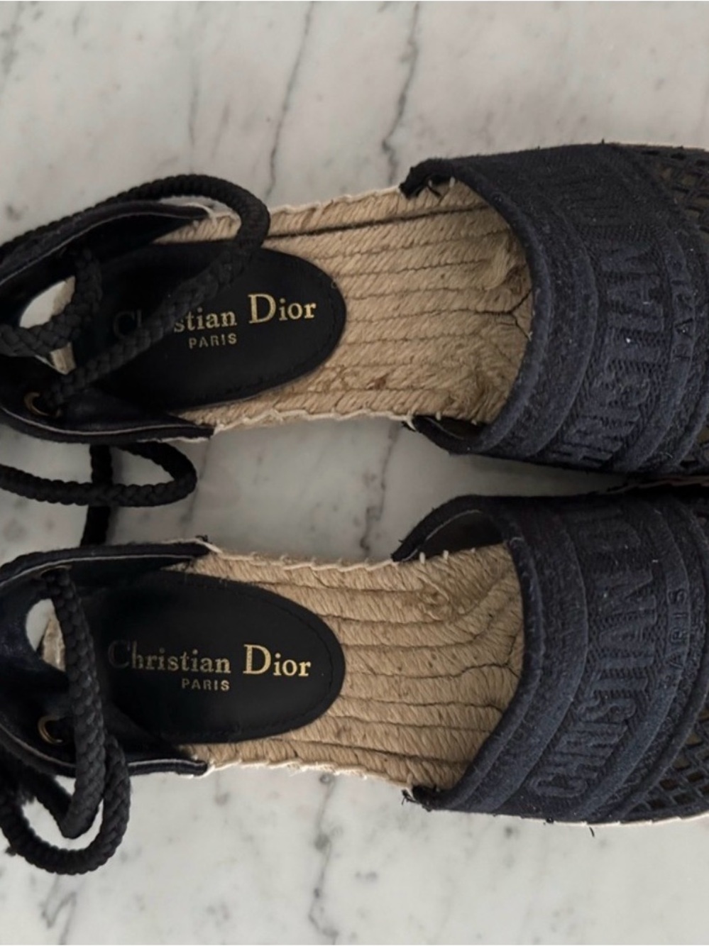 Christian Dior Black Embroidered Espadrille Lace-Up Wedges